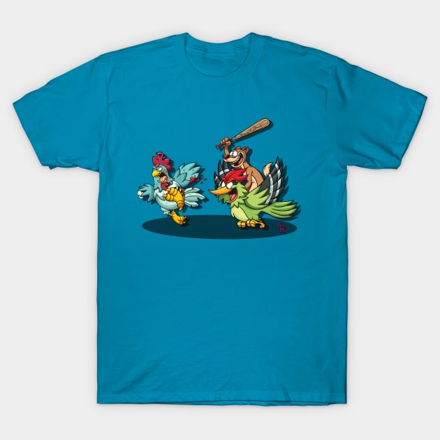 the Great Zombie Chicken Baseball Bat Race T-Shirt by Sarcs House of Monkey Heads and Weird Shit